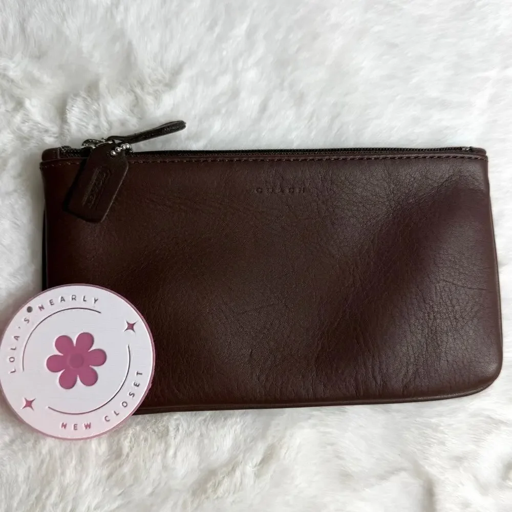 VINTAGE COACH MAHOGANY BROWN LEATHER FLAT SMALL COSMETIC BAG CASE POUCH 6990 - Picture 1 of 6
